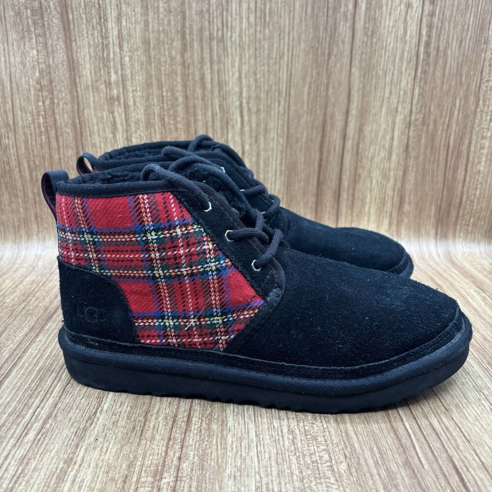 UGG NEUMEL II TARTAN PLAID‎ KID/ WOMEN BOOT SUEDE BLACK US YOUTH 6/ WOMEN 7